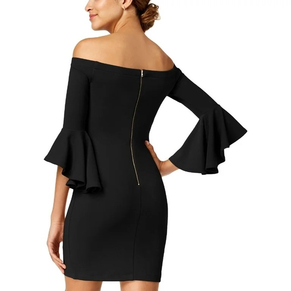 Black bodycon off the shoulder dress with bell sleeves size 0 - Picture 2 of 8